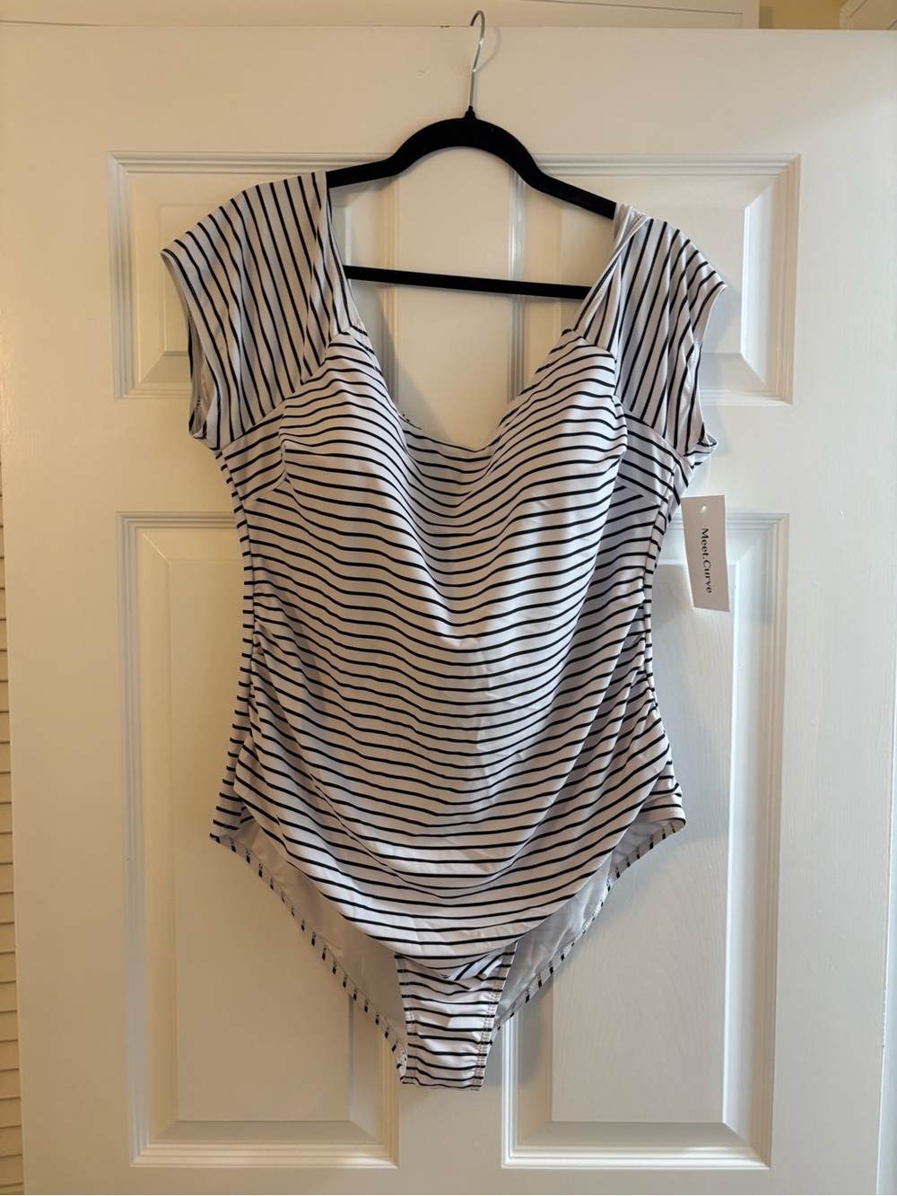 Women’s White & Navy Striped One-Piece Swimsuit